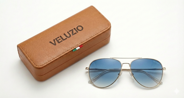 Occhiali da sole Veluzio Classic Gold Aviator - Lenti sfumate blu