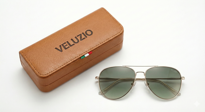 Occhiali da sole Veluzio Classic Gold Aviator - Lenti sfumate verdi