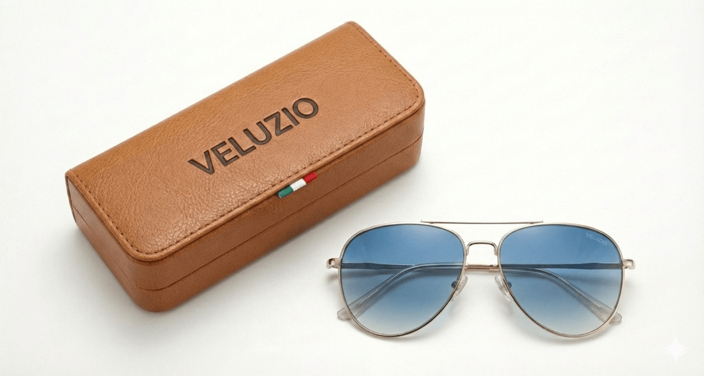 Occhiali da sole Veluzio Classic Gold Aviator - Lenti sfumate blu - Veluzio New