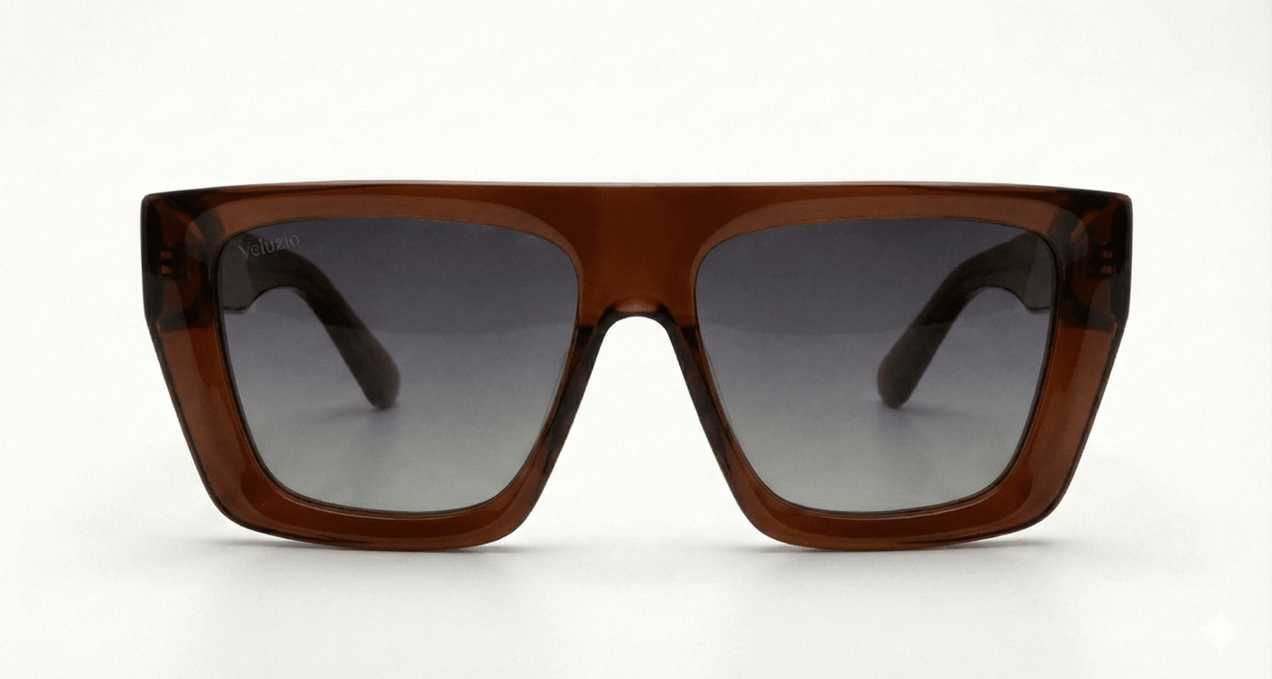 Occhiali da Sole Veluzio D - Frame Oversize in Acetato Marrone - Veluzio New