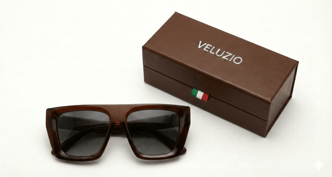 Occhiali da Sole Veluzio D - Frame Oversize in Acetato Marrone - Veluzio New