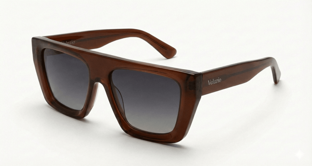 Occhiali da Sole Veluzio D - Frame Oversize in Acetato Marrone - Veluzio New