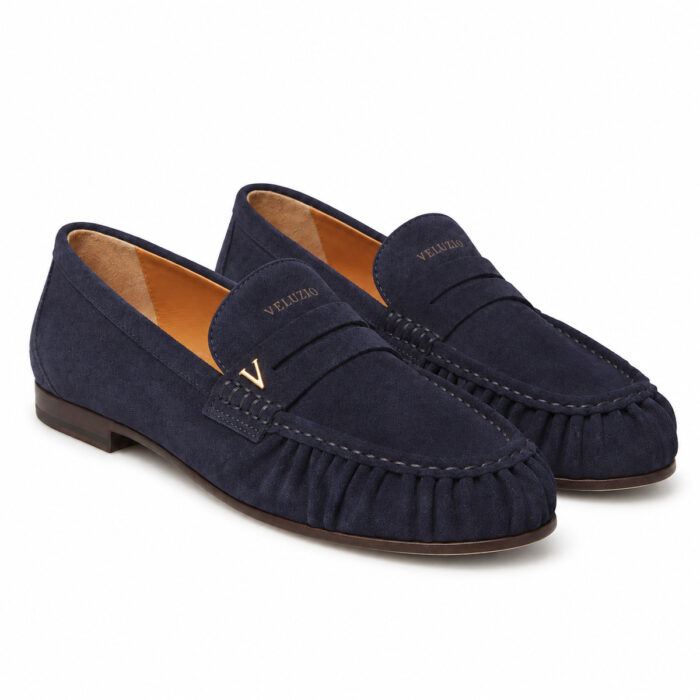 Mocassino Veluzio arricciato in camoscio blu – paio