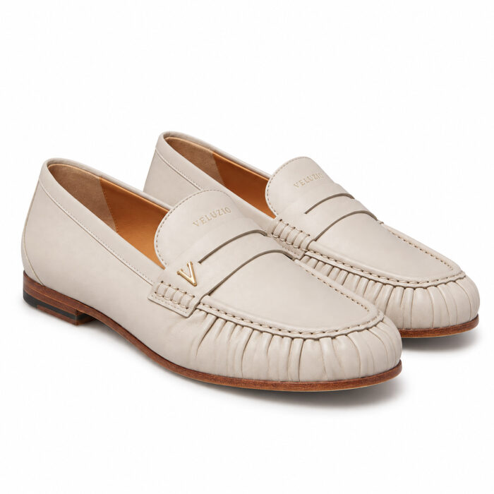 Mocassino Veluzio arricciato in nappa beige rosato – paio