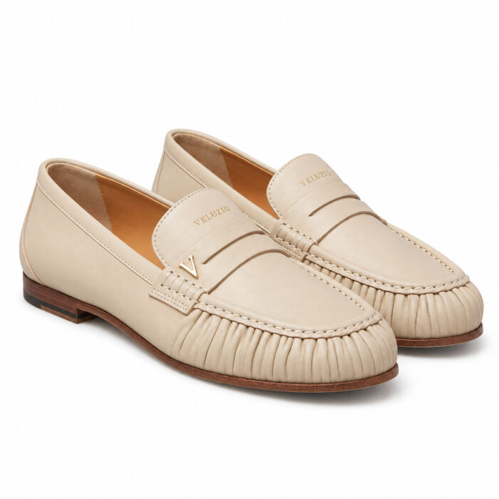 Mocassino Veluzio arricciato in nappa beige chiaro – paio