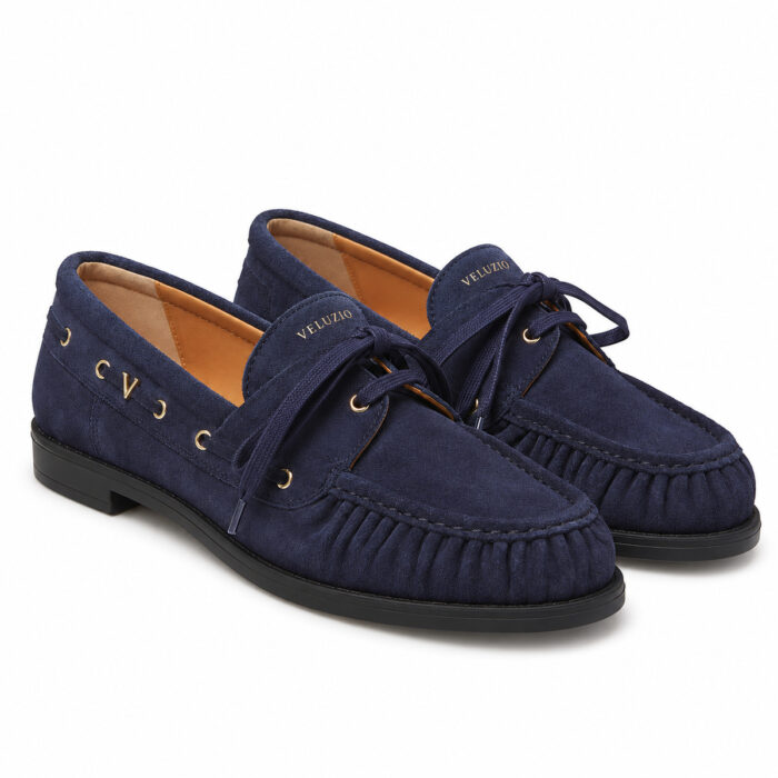 Mocassino Veluzio barca in camoscio blu – paio