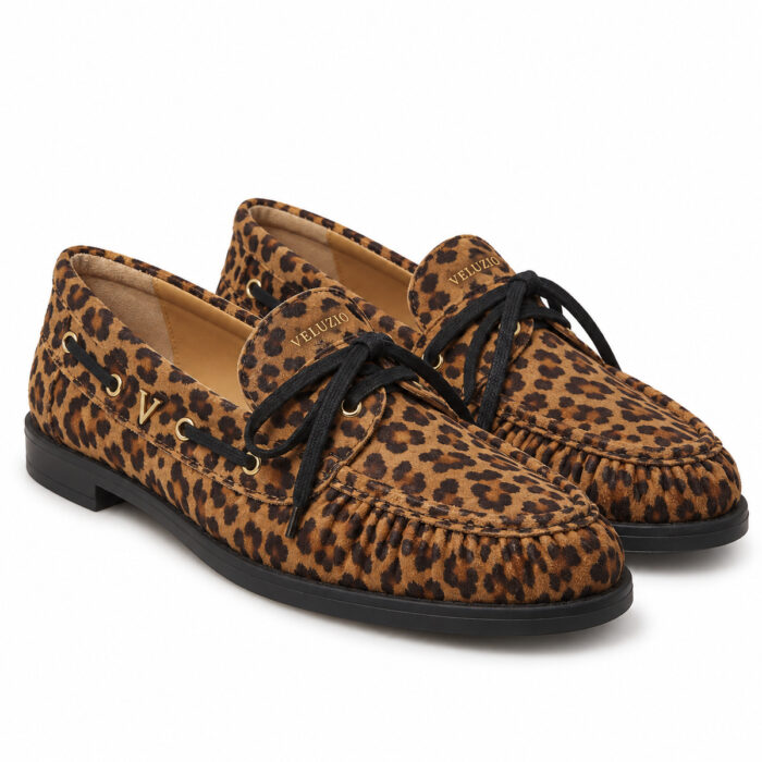 Mocassino Veluzio barca in camoscio stampa leopard – paio
