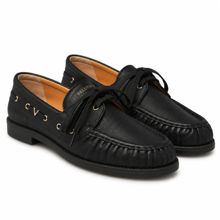 Mocassino Veluzio barca in pelle granulata nero – paio