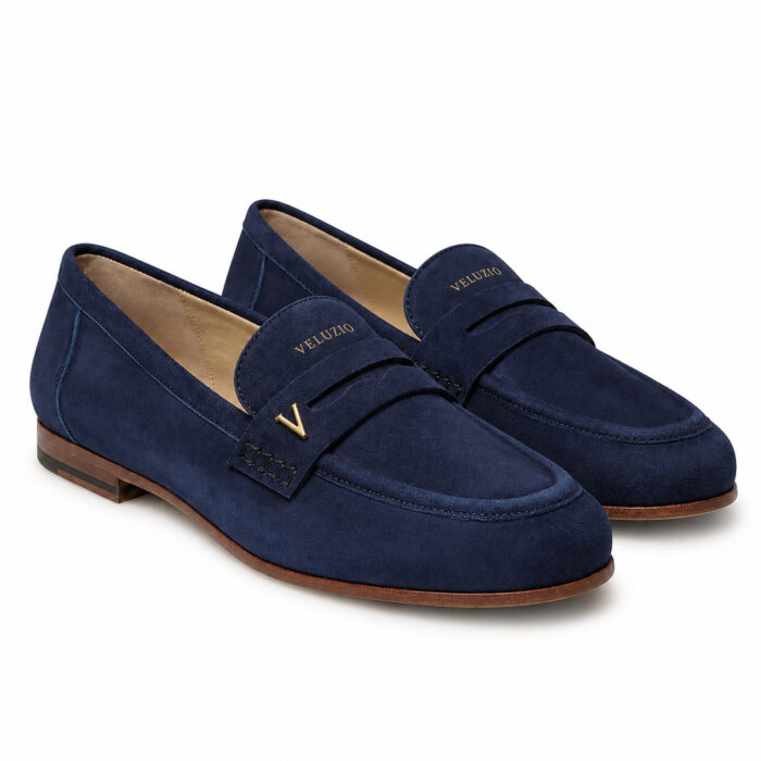 Mocassino Veluzio in camoscio blu – paio