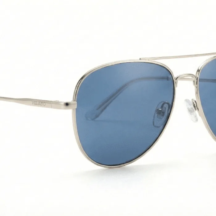 Occhiali da Sole Veluzio Aviator in Acciaio – Lenti Blu Sfumate